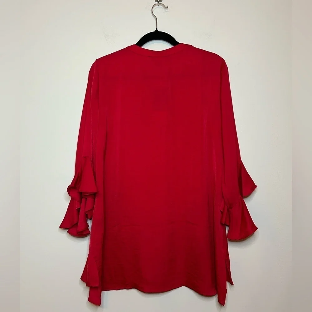 Red Ruffle Sleeve Blouse - Picture 3 of 6